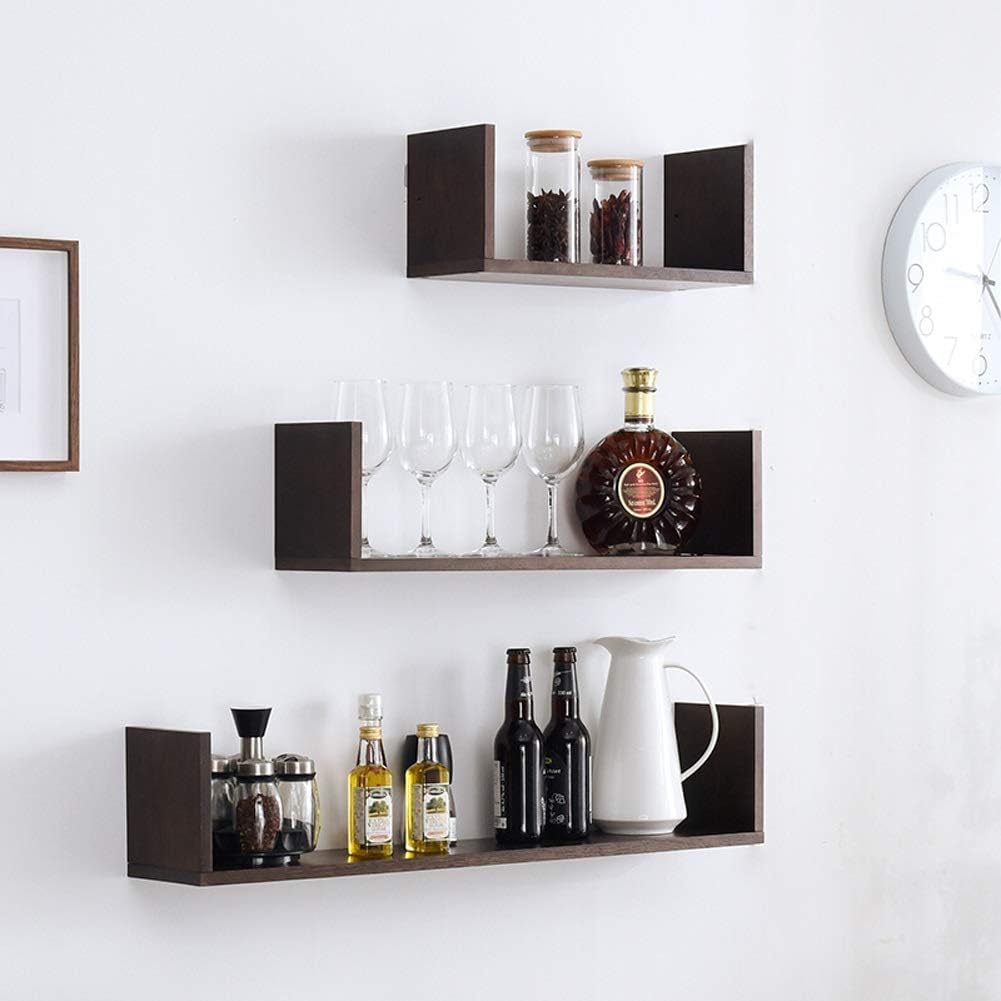 JOCHEN Wall Shelves Floating Shelves Wall Mount Set of 3, Rustic Art Decorative Display Ledges for Living Room/Bedroom/Bathroom/Farmhouse, Wood Wall Shelves (Color : Brown, Size : Set of 3)