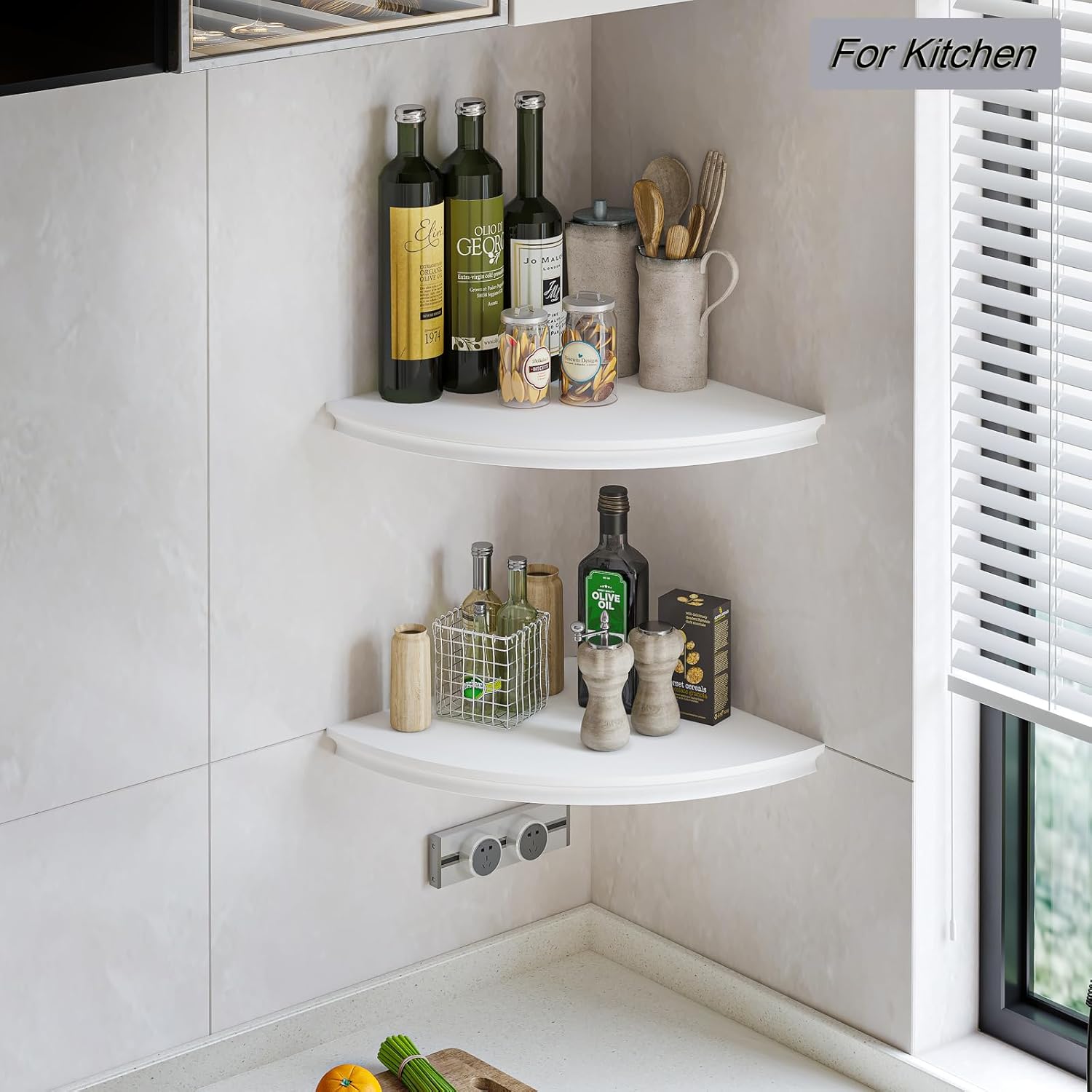 HAO Floating Corner Shelf Invisible Wall Mounted Shelves Radial Shape Cable Wire Hole Pattern Perfect for Bedroom Bathroom Living Room Kitchen 17 Inch Set of 2 White