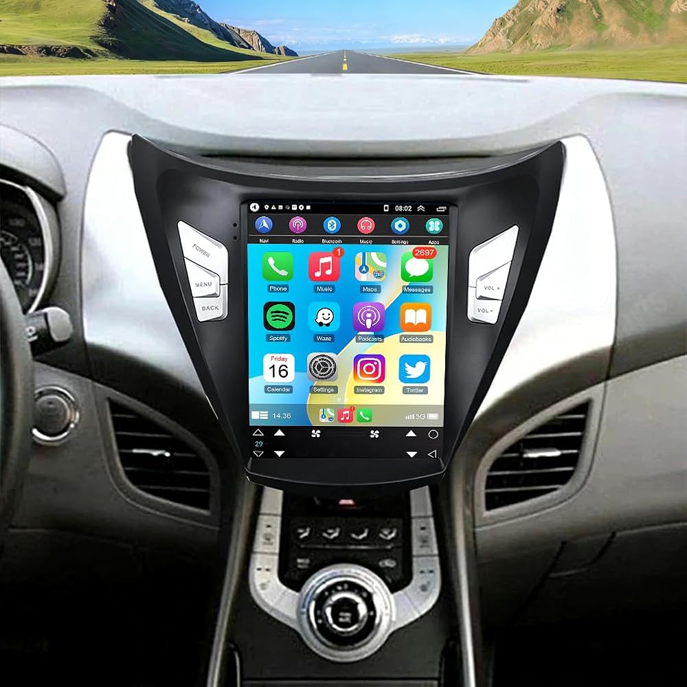Car Stereo for Hyundai Elantra 2011-2013,9.7 Inch Android 14 Double Din Car Radio with Carplay & Android Auto, in-Dash Navigation Radio with BT Mirror Link WiFi FM Radio & Backup Camera-2+64G