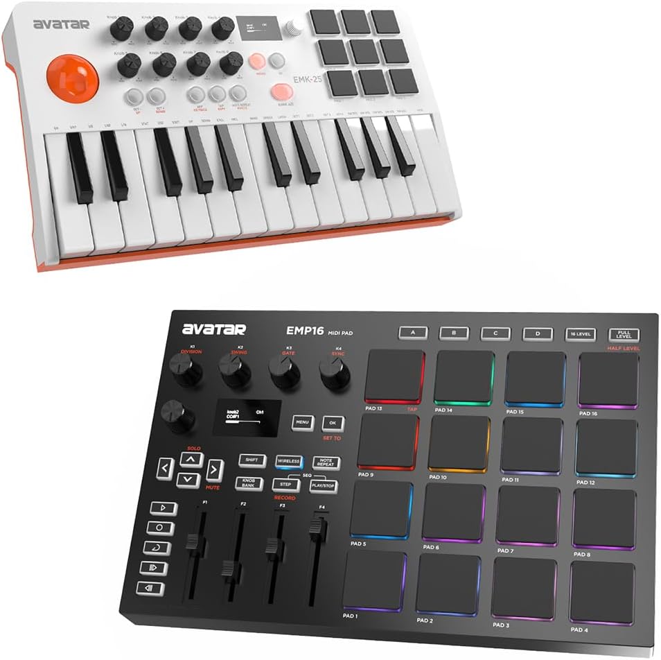 EMP16 Bluetooth MIDI Beat Pad + White EMK-25 USB MIDI Keyboard Contoller Bundle