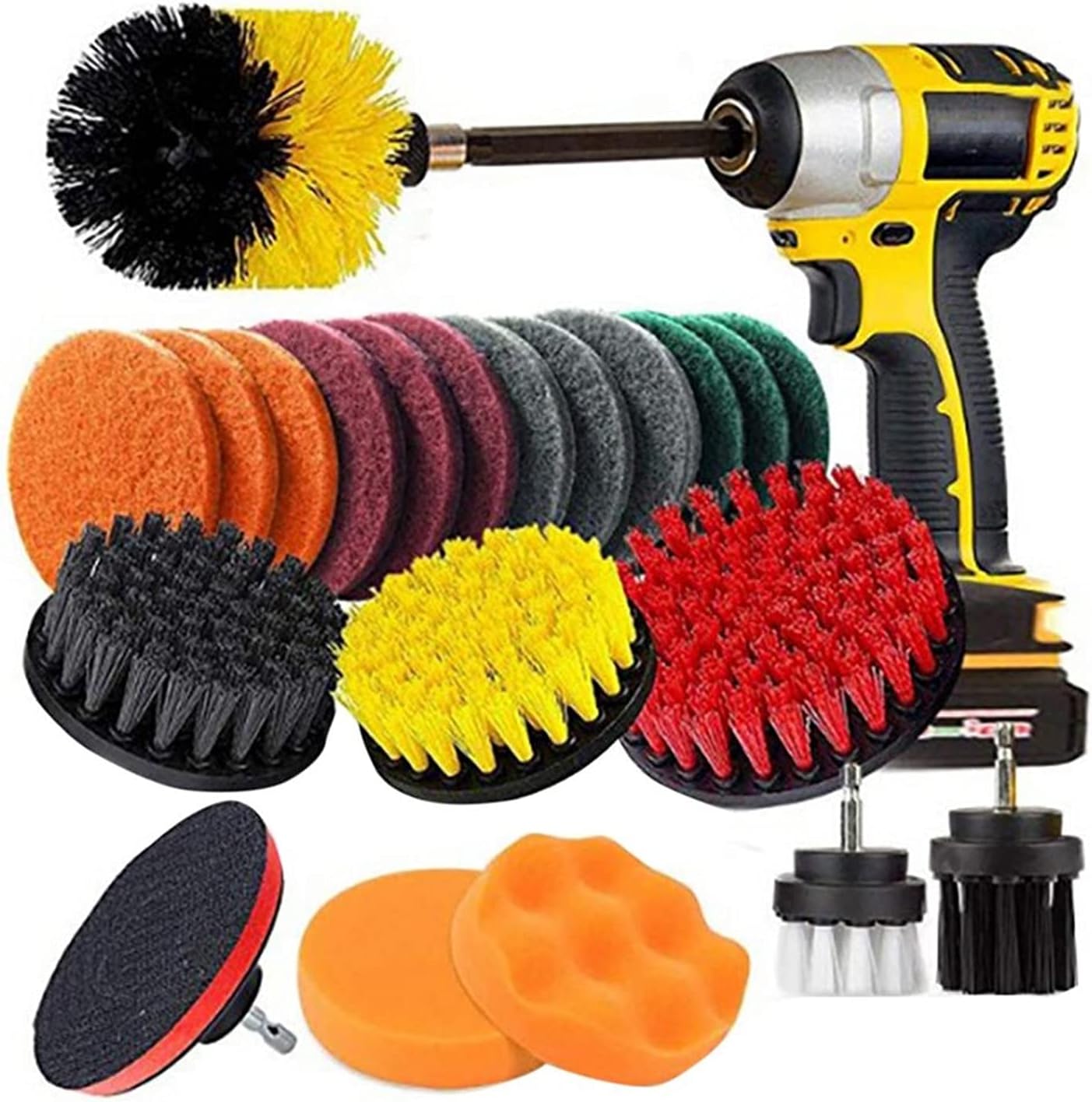 Car Care 22Pcs Electric Drill Detailing Brush Set Power Scrubber Tools Car Polisher Bathroom Cleaning Kitchen Polishing Pad Accessories for Car Polishing and Waxing