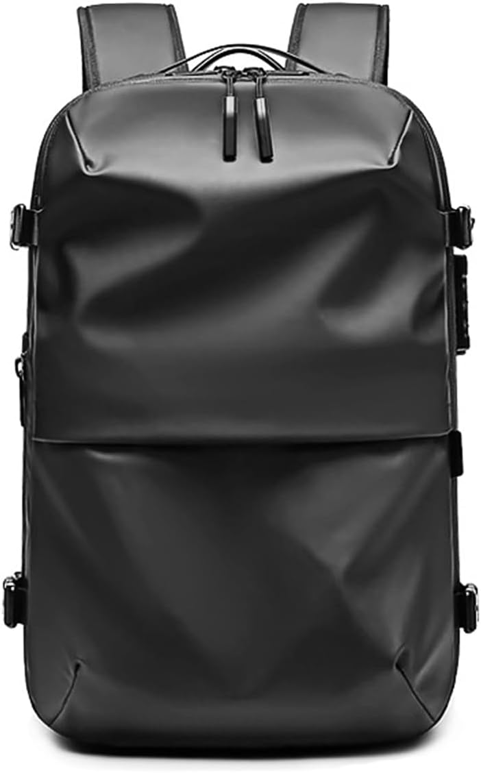 Vacpack Backpack Travel Computer Hiking Business Waterproof Anti Theft Grey Leather Large without Vacuum Compression Pump Backpacks for Men Carry on Backpack for Airplanes, 02- Black