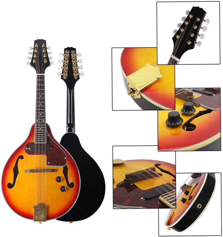 Mandolin Instrument Electric, Sunset Color Mandolin Strings Cloth Music Instruments For Adults with 3 meters Cable for Beginner Adults Teens Adults