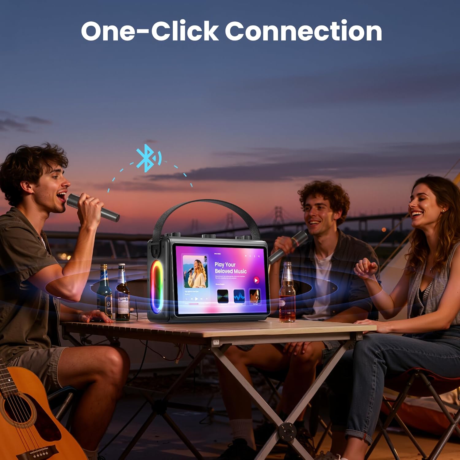 Karaoke Machine for Adults, Built-in Lyrics Display and HD Screen, Supports WiFi Bluetooth HDMI USB TF and Echo, Portable Karaoke System with 2 Wireless Microphones for Home Party Christmas