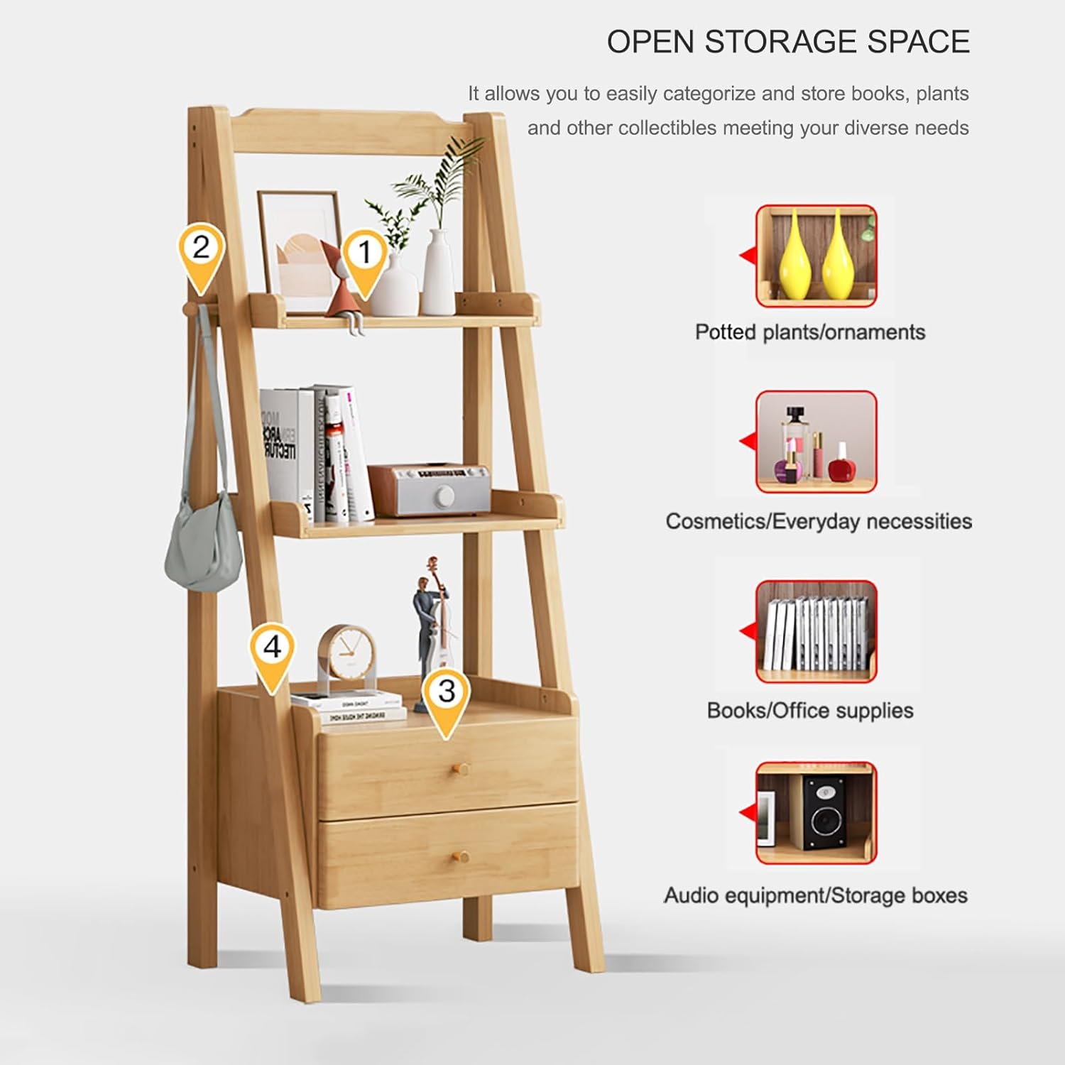 Farmhouse Bookcase Tall Modern Display Storage Shelf, Portable Bookcase Storage Organizer for Small Space Corner Bedroom Office(Brown,45cm/17.7in)