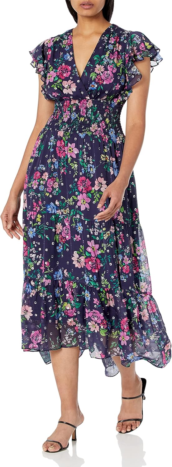 Shoshanna Women's Neal V-Neck High-Low Midi Dress