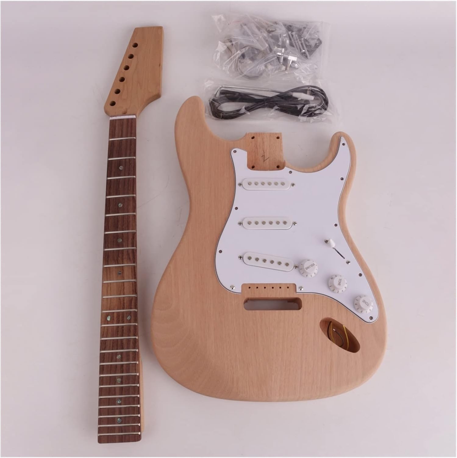 DIY Electric Guitar Kit Unfinished Maple Neck Fretboard Mahogany Body 22 Frets Electric Guitar Kit DIY (Color : 02)