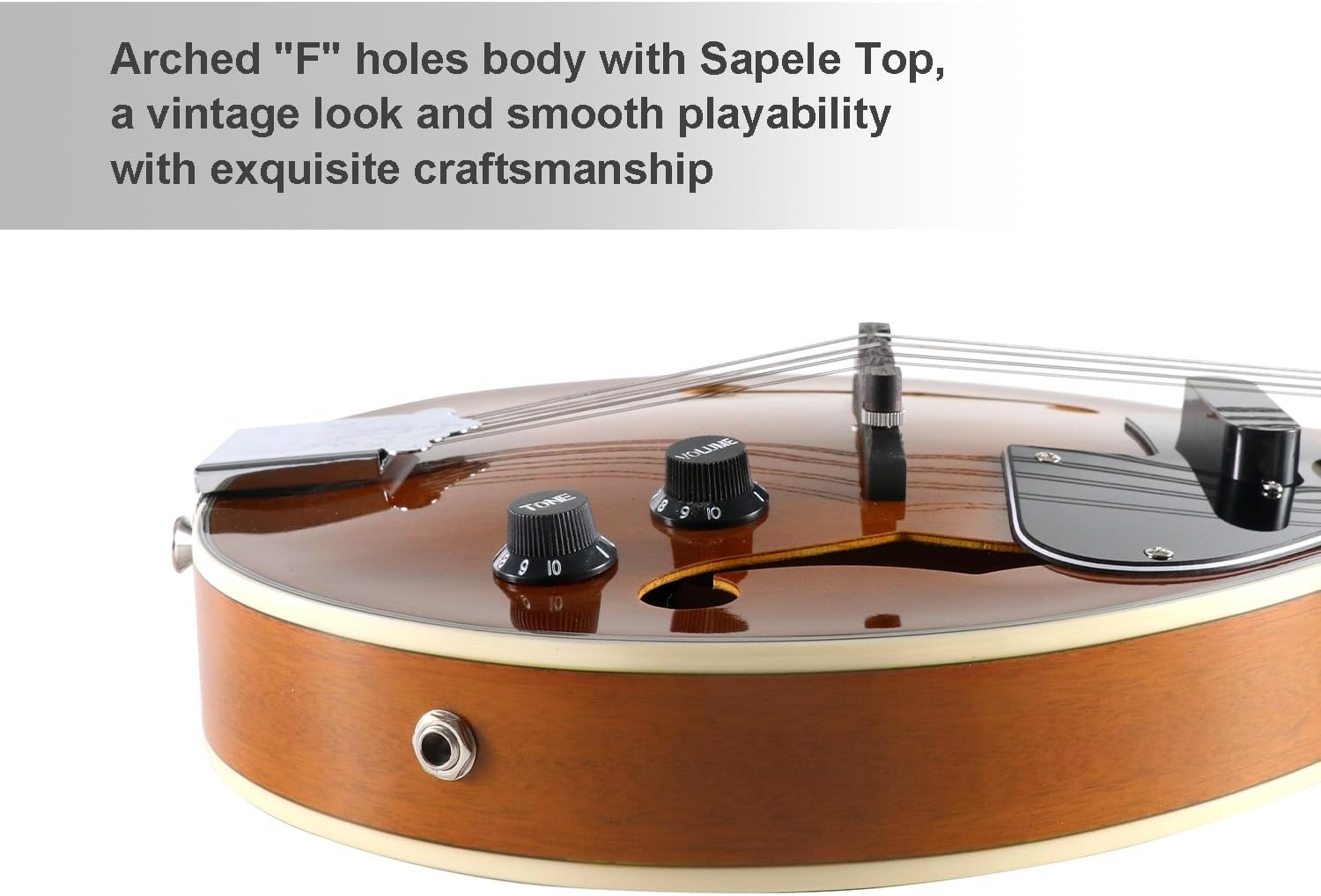 Sunsmile A-Style 8 String Acoustic-Electric Mandolin Instrument with Pickup Sapele Top Arched F Holes Body Okoume Neck Walnut Bridge with Gig Bag, Cable, Tuner, Strings, Strap, Picks and Polish Cloth.
