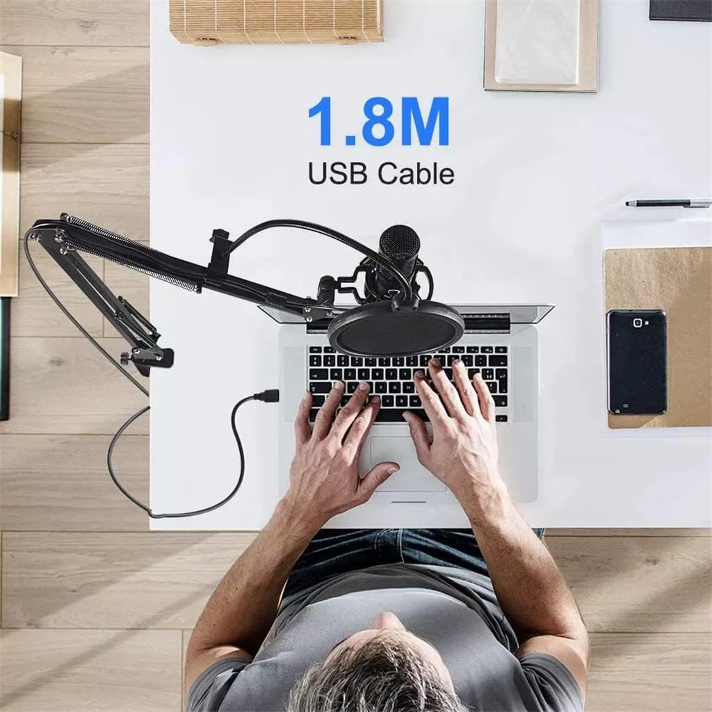 USB Microphone with Arm Condenser Computer Microphone Stand with Ring Light Studio Kit Suitable for Game Video Recording