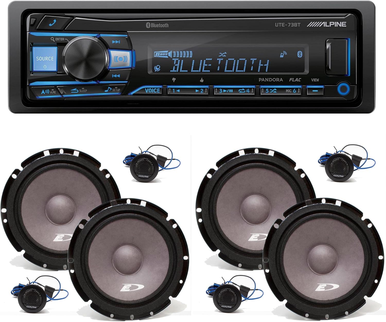Alpine UTE-73BT Single-DIN Bluetooth Receiver & A Pair of Midwoofer & Tweeter SXE-1751S 6.5