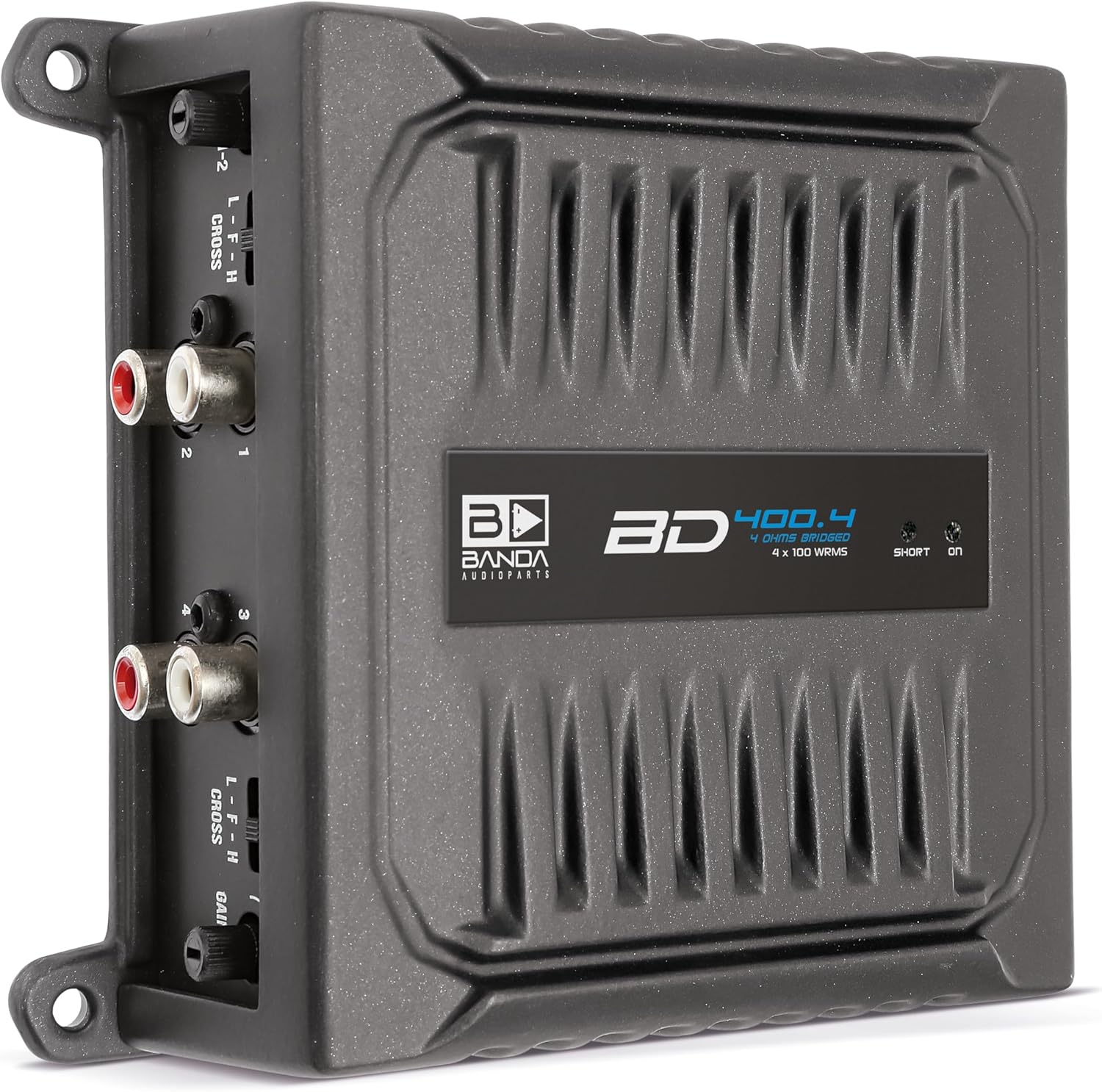 Banda Audioparts BD400.4BLACK Four Channel 4 x 100 Watt Rms Full Range Car Audio Amplfier 4 Ohms Bridged with Optional Use Low or High Pass Filters Black