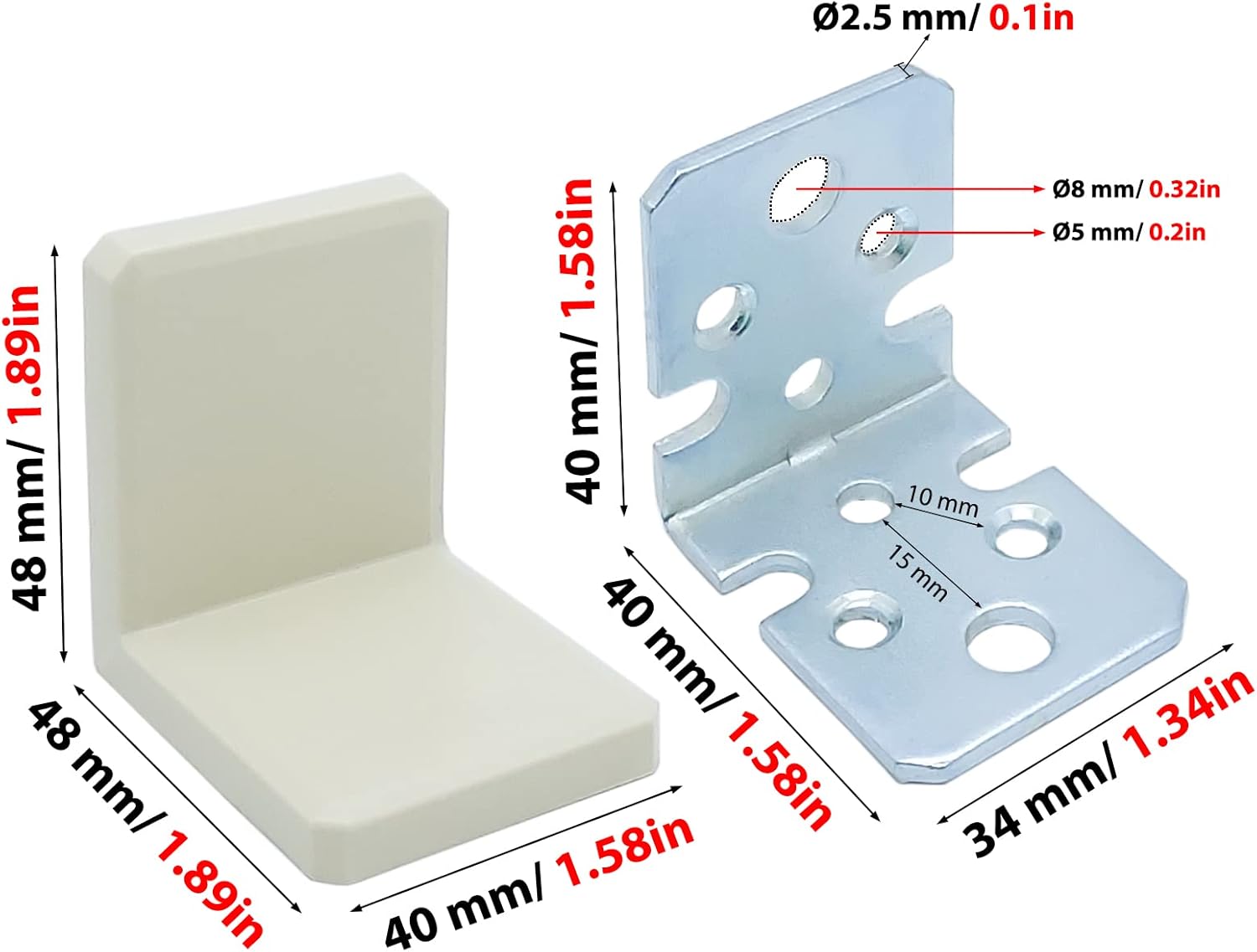 MR BRACKET L Bracket, Cream Shelf Brackets Pack of 100, Heavy Duty Cabinet Hanging Brackets, Plastic Cover Metal Brackets for Shelves, Stainless Steel Corner Brace, Furniture Anchors for Baby Proofing