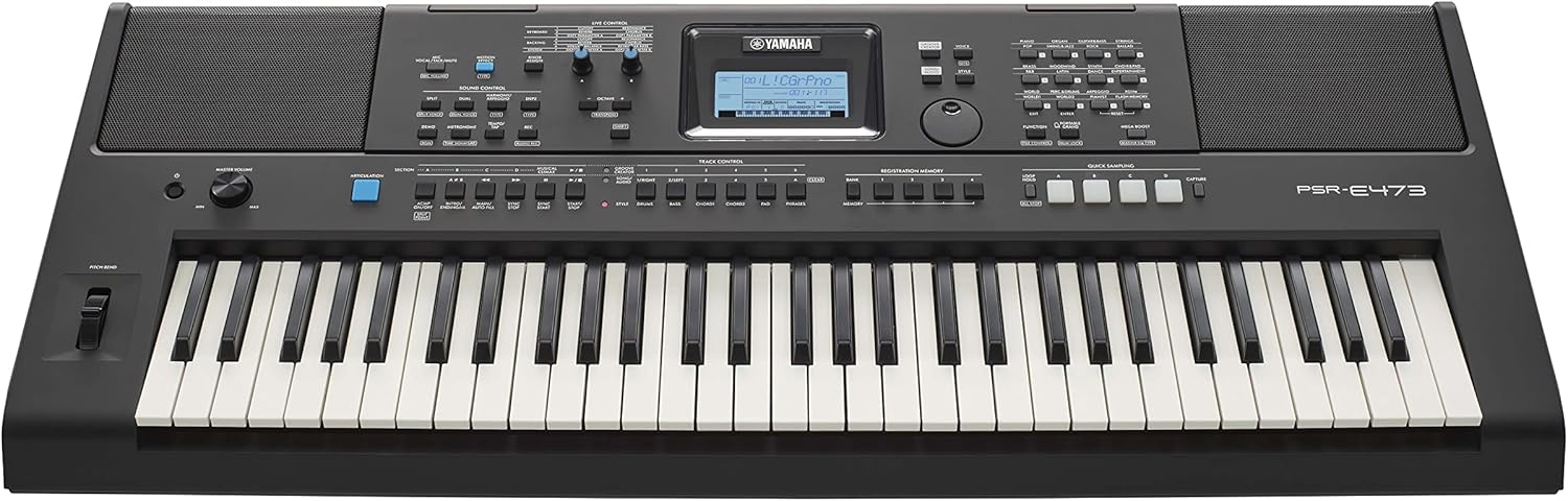 YAMAHA, 61-Key Touch-Sensitive Advanced Portable Keyboard with Power Adapter, (PSRE473)