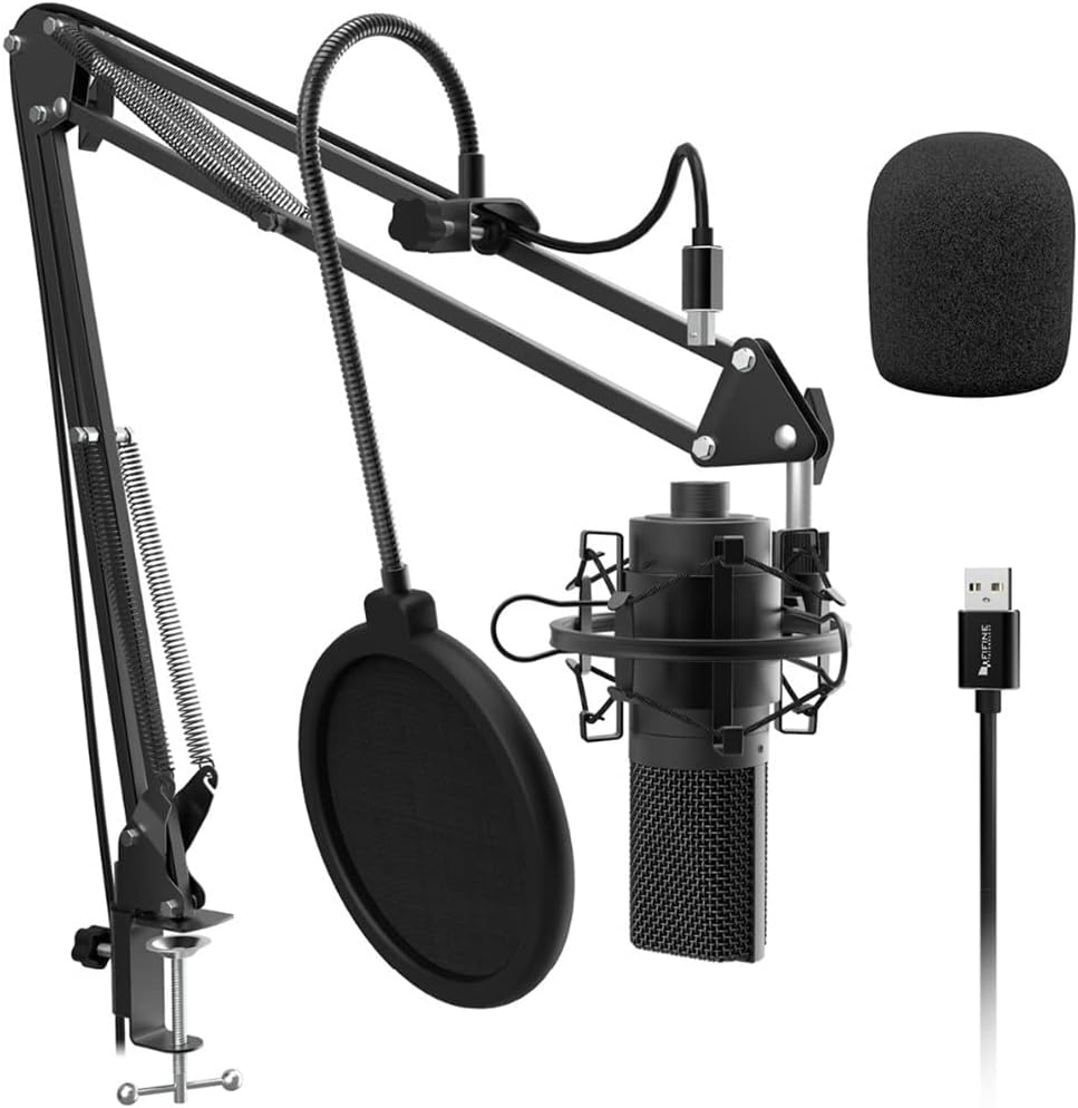 Condenser Microphone with Adjustable Desktop Microphone Arm Shock Mount, Suitable for Recording Vocal Voice Microphone in Studio