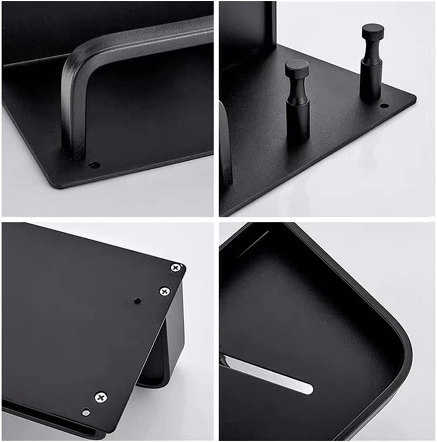 Shower Caddy Bathroom Shelves, Black/Silver Space Aluminum Multi-Function Wall Mount Bathroom Hooks Cup Shelf Storage Rack, Towel Holder Bathroom Organizer (Color : 40cm Black)