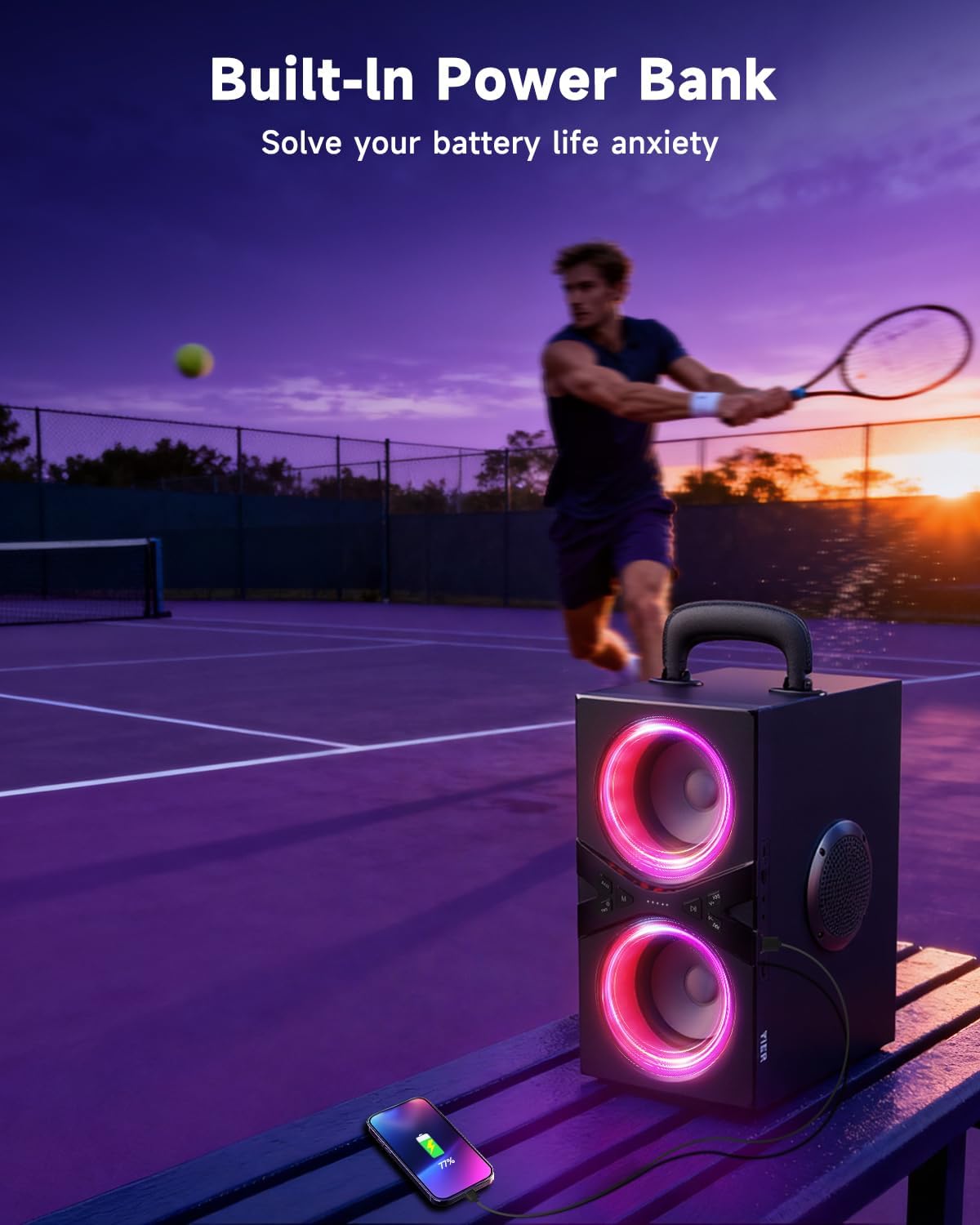 Party Bluetooth Speaker:80W Peak Large Stero Sound for Outdoor,Deep Bass,TWS,Loud with Lights,Portabe Wireless Big Speakers with Long Playtime,House,Projector,Movie