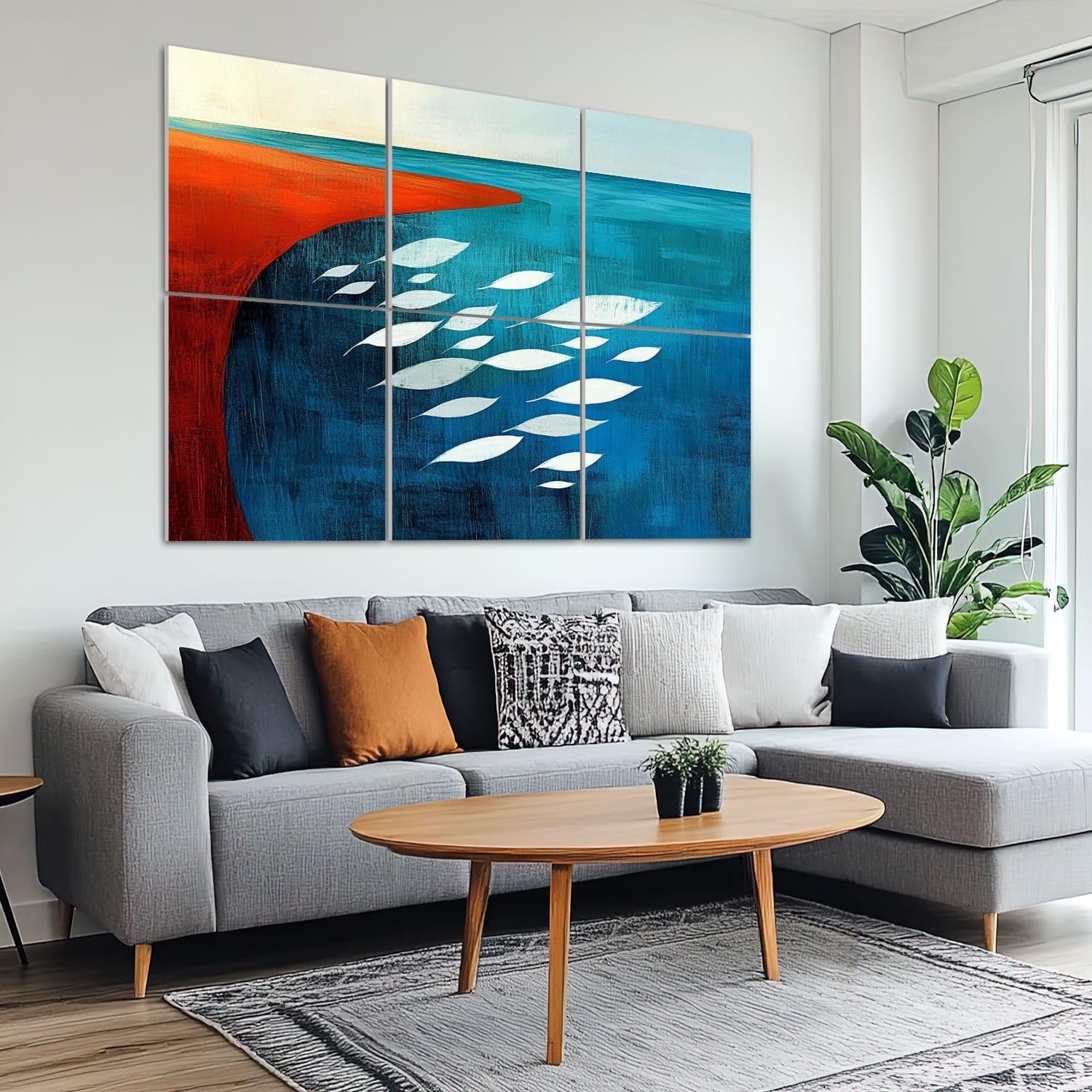 6 Pack Art Acoustic Panels Sound Absorbing Abstract Ocean Red Sunset Modern Flowers Leaves Shapes Fluid Forms Decorative Soundproof Wall Panels Self Adhesive for Recording Studios Office 72