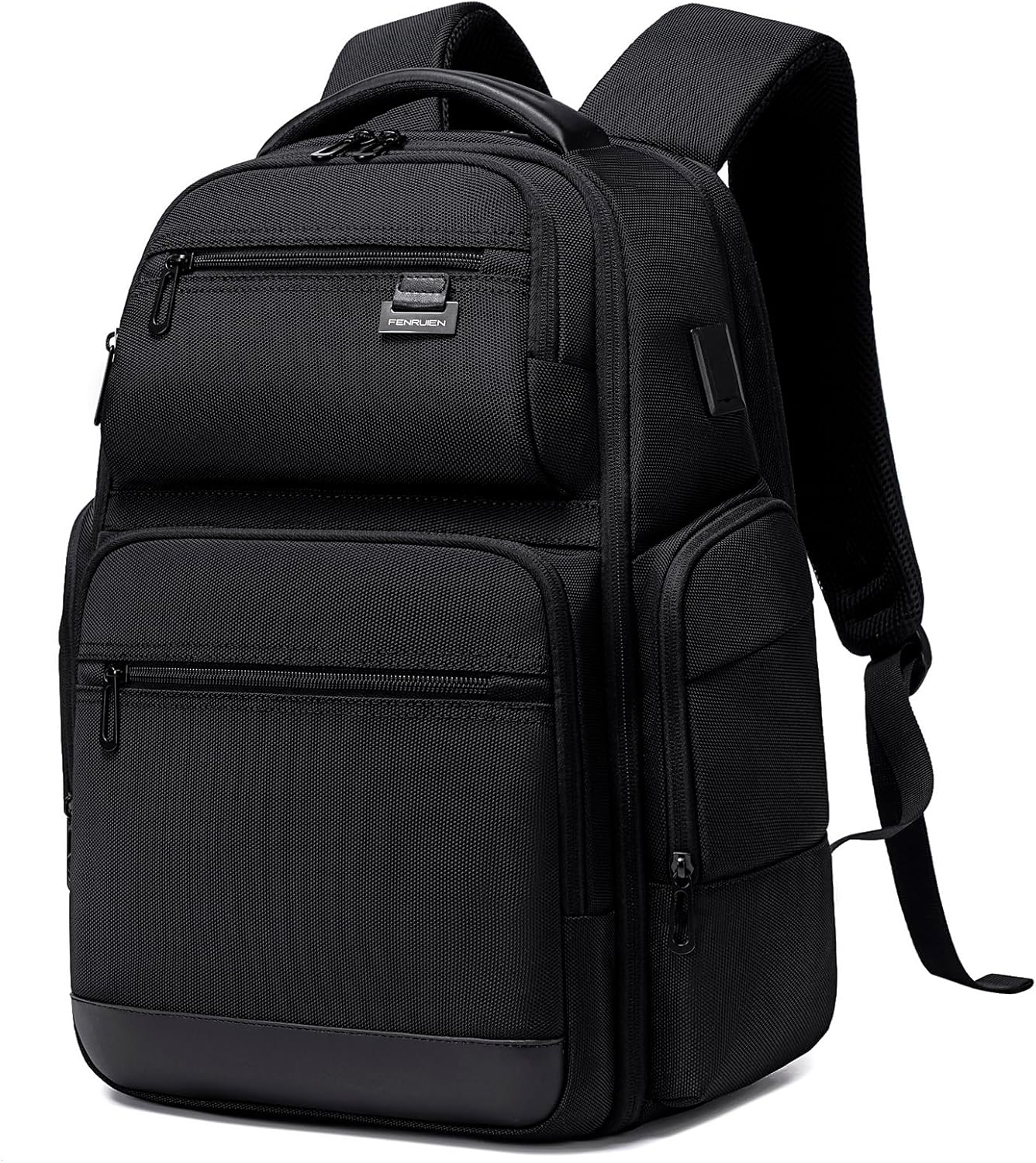 FENRUIEN Business Travel Backpack for Men,Large Capacity Laptop Backpack with USB Charging Port,Multifunctional Water Resistant Expandable Black Bag Fits 15.6 Inch computer