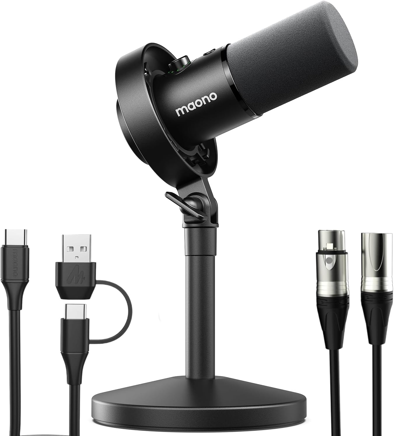MAONO USB XLR Dynamic Microphone for Podcast: PC Computer Gaming Mic with 192kHz/24bit for Studio Recording Streaming Content Creation (PD300XT+XLR180)
