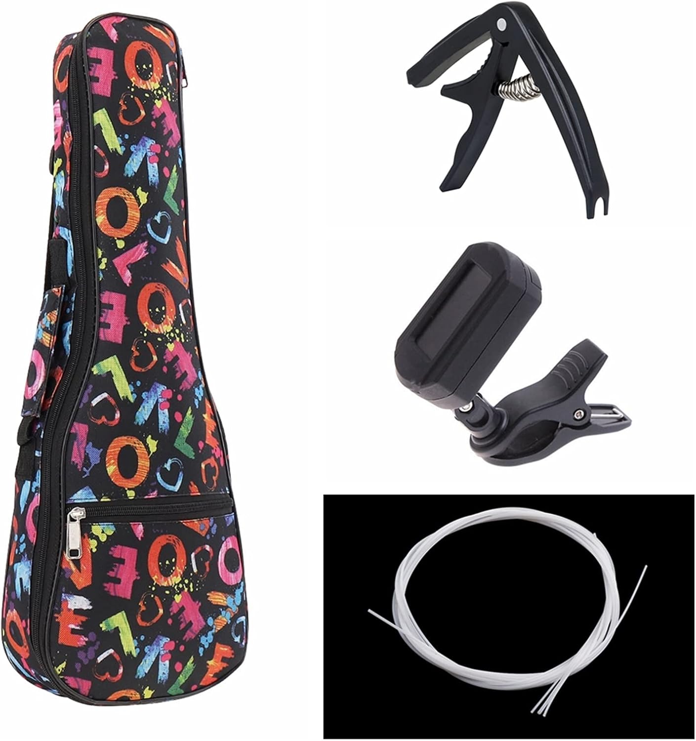 Ukulele Combo 21/23/26inch Ukulele Black Soprano 4 Strings Uke Hawaii Bass Stringed Musical Instrument Set Kits+Tuner+String+Bag Children Ukulele (Color : 21 Inch)