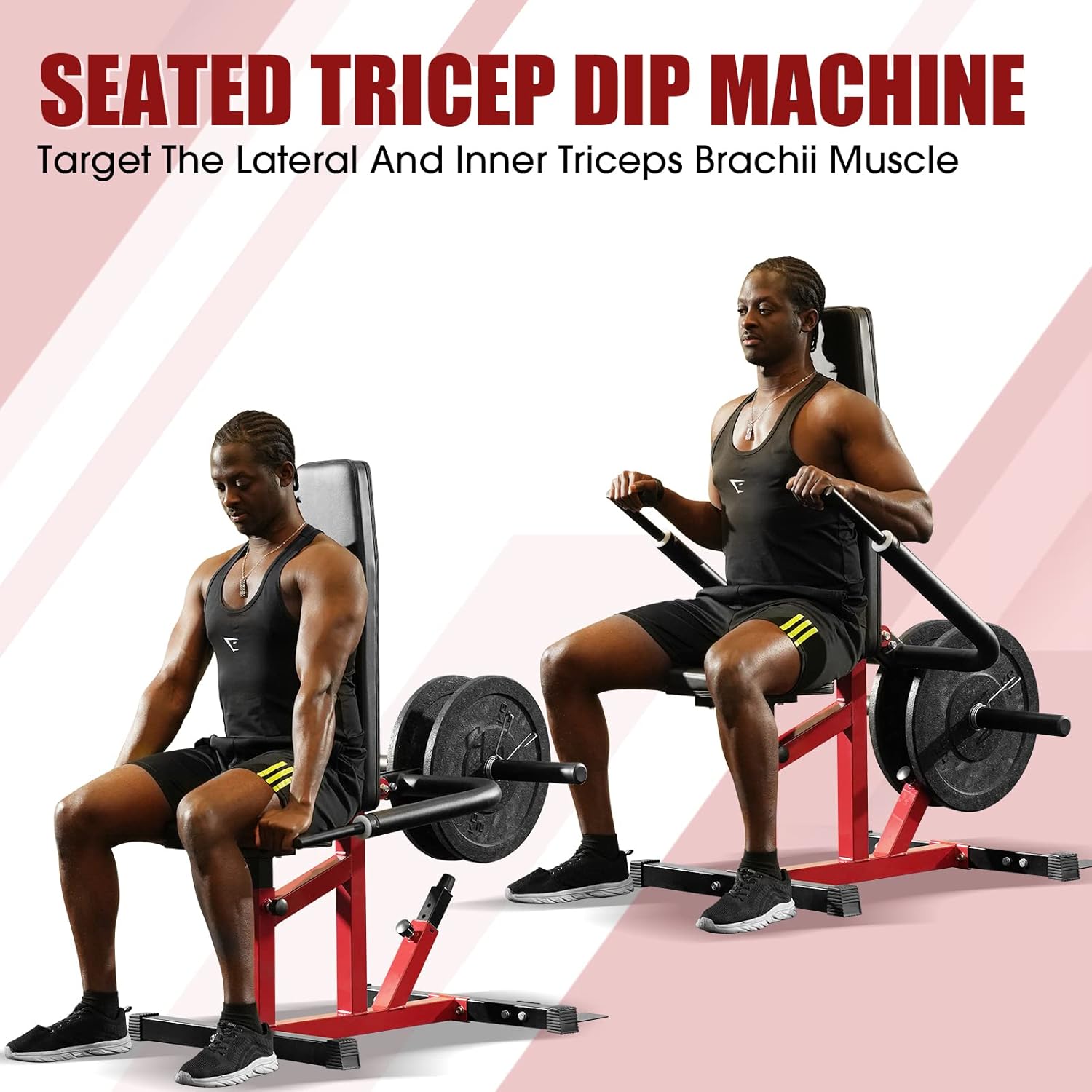 Seated Dip Machine Plate Loaded- Tricep Dip Press Machine with Cable Bar for Biceps Chest Training, Hold up to 400LBS