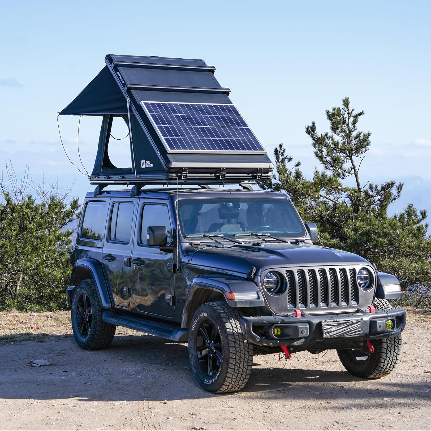 Rooftop Tent Hard Shell with Winter Thermal Layer,Solar Panel Roof top Tent Hardshell Suitable for Jeep SUV Truck Van,Camping Car 2 Person