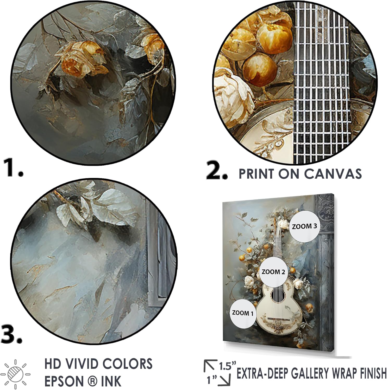 DesignQ Music Wall Art, Grecian Gray Bouzouki Brilliance, music Black Framed Wall art decor, grey Canvas wall art, 34x44 inches