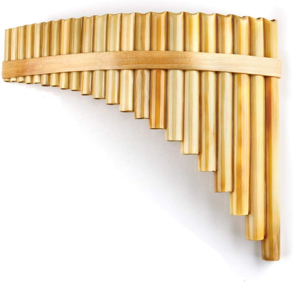 Upscale Romanian Folk Instrument Natural Reed Pan Flute Panpipes G Key Wind Pan flute Flauta Handmade (22 Pipes Left Hand, Wood)