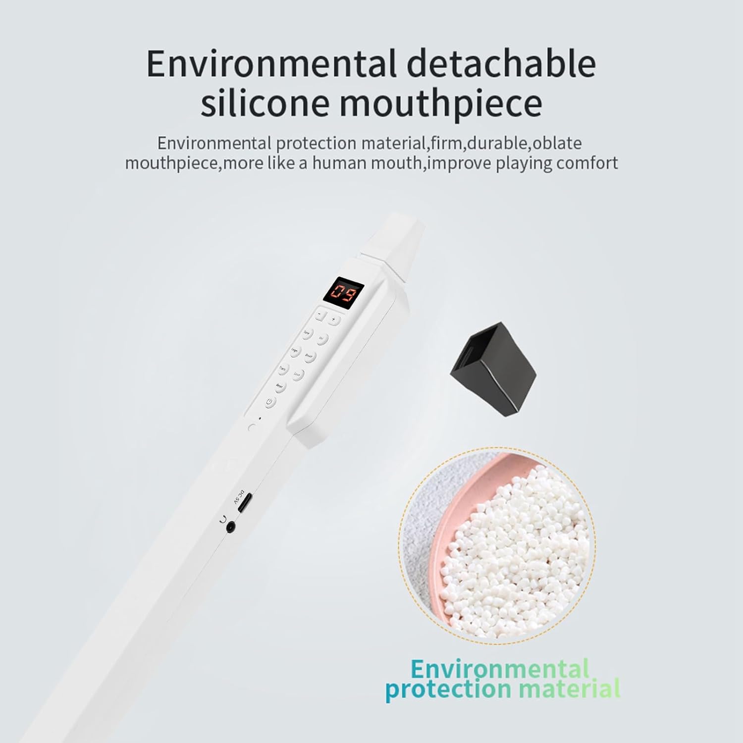 Electronic Wind Instrument for Beginners, Mini Lightweight DC 5V USB Interface Mini Digital Wind Instrument for Home School Camping Picnic, External Headphone Support (White)