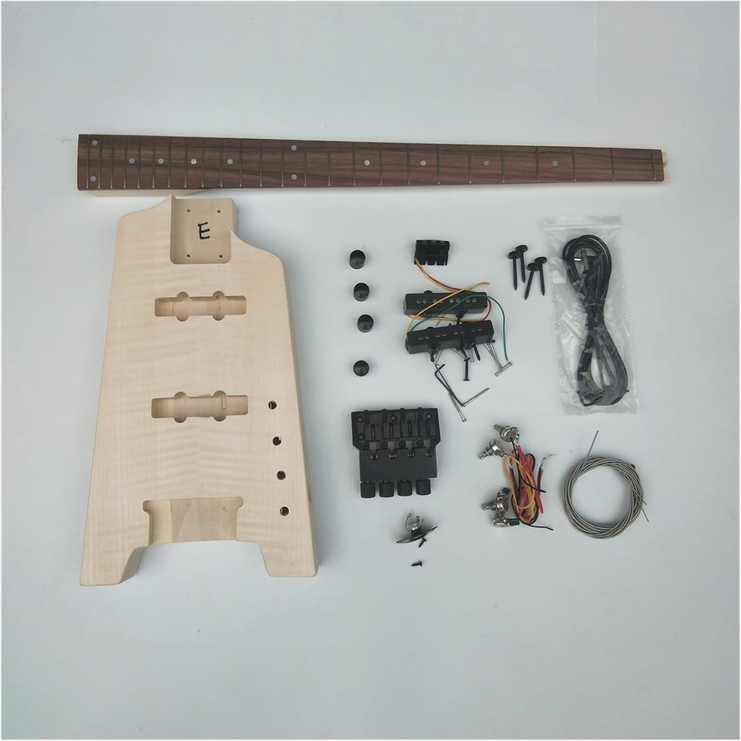 DIY Electric Guitar Kit 41 Inches Semi-Finished Headless Electric Bass Guitar Mahogany Body with All Hardware