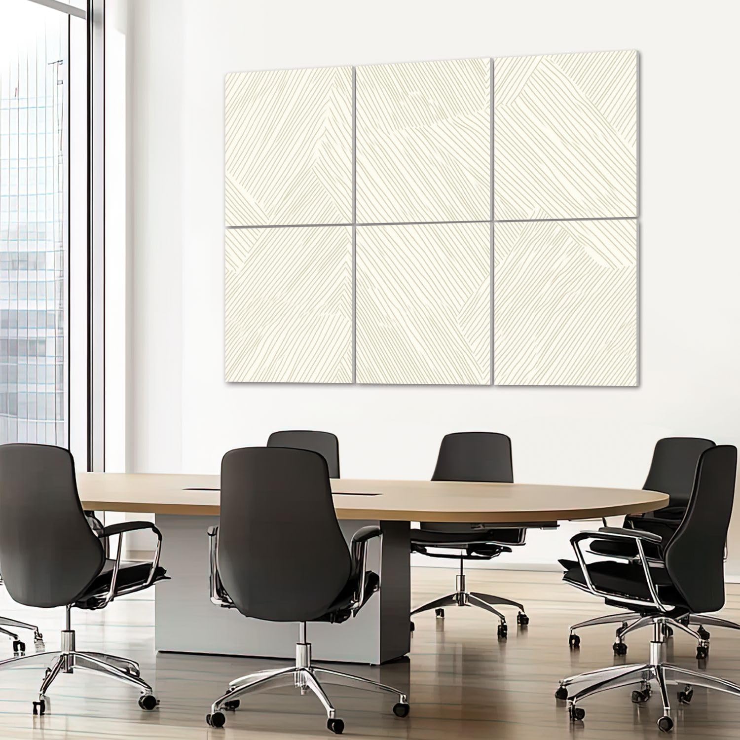 6 Pack Art Acoustic Panels Sound Absorbing Beige Modern Striped Boho White Gold Abstract Lines Geometric Shapes Decorative Soundproof Wall Panels Self Adhesive for Recording Studios Office 72