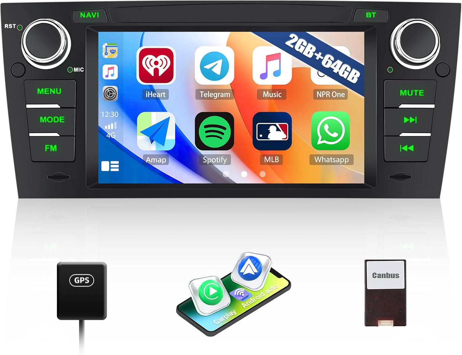 2G+64G Car Radio Stereo for BMW 3 Series 328i 335i 325i (E90/E91/E92/E93) 2005-2011, Wireless CarPlay Android Auto, 7