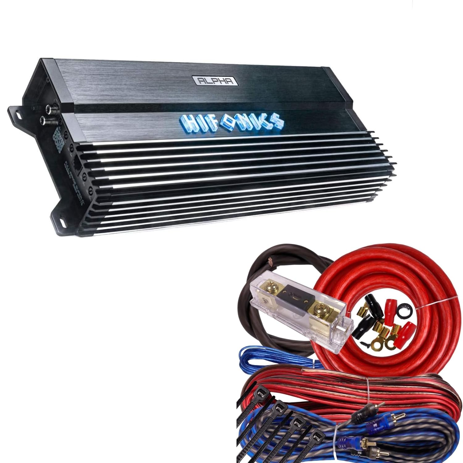 Hifonics Alpha A1500.1D 1500W Super D-Class Monoblock Car Amplifier with Amp Kit and Bass Remote