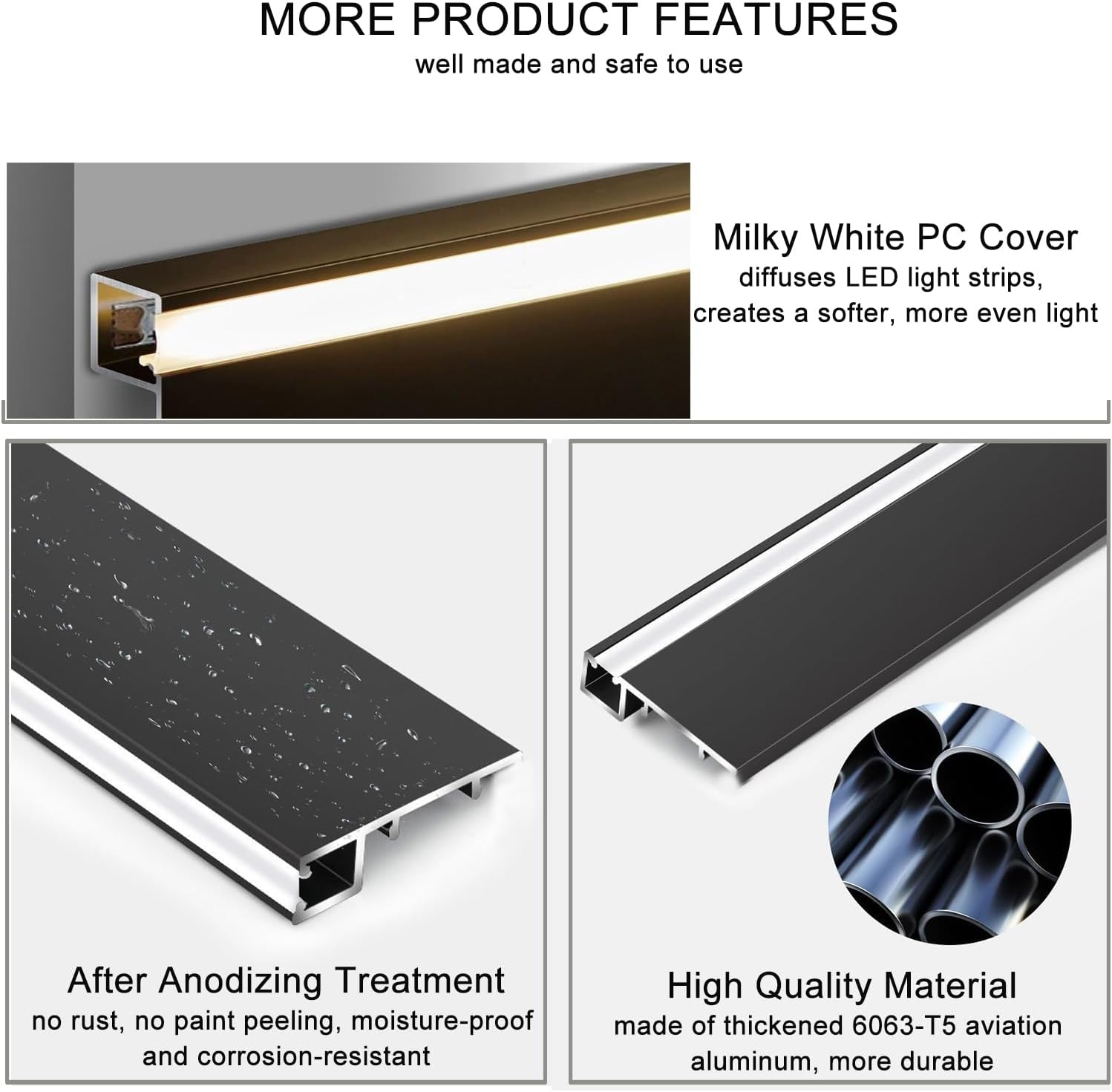 JARBIH 10 Packs 1M/3.3ft Aluminum Skirting Baseboards, 78x12mm LED Channel System Diffuser, Line Light Wall Mount Aluminum Profile with Milky Cover, Suitable for Living Room Bedroom Kitchen