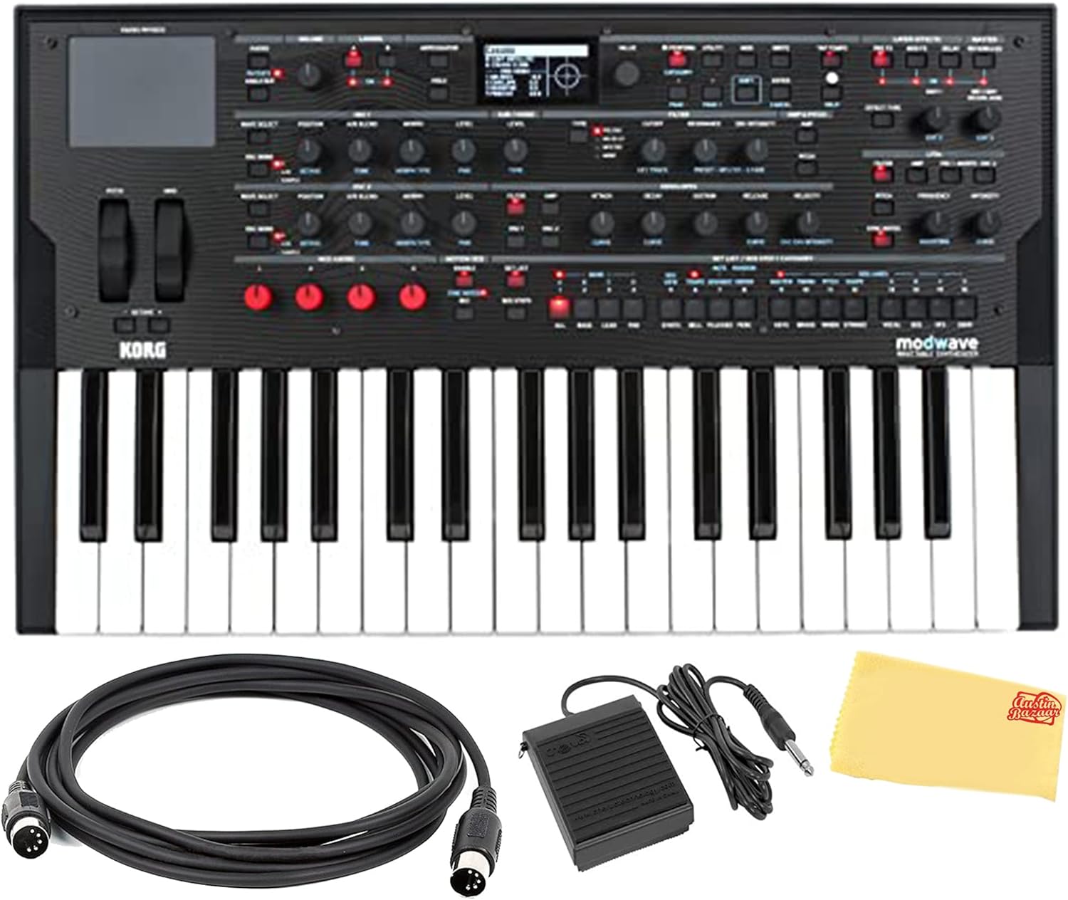 Korg Modwave Wavetable Synthesizer Bundle with Sustain Pedal, MIDI Cable, and Austin Bazaar Polishing Cloth