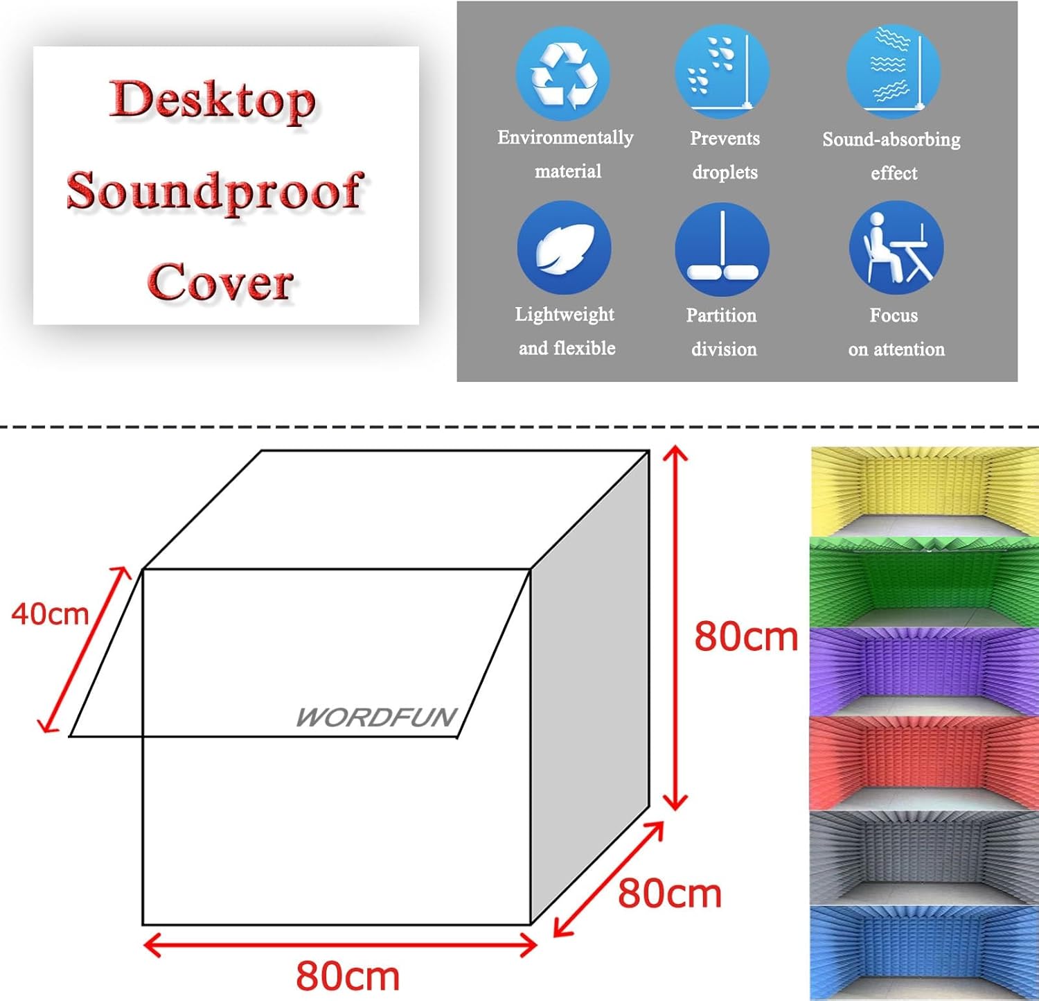 WORDFUN Portable Vocal Booth Sound Booth Recording Equipment, Desktop Soundproof Cover, Microphone Foam Booth Cube, Microphone Isolation Shield, Vocal Absorbing Shield, for Music Studio Bedroom Home