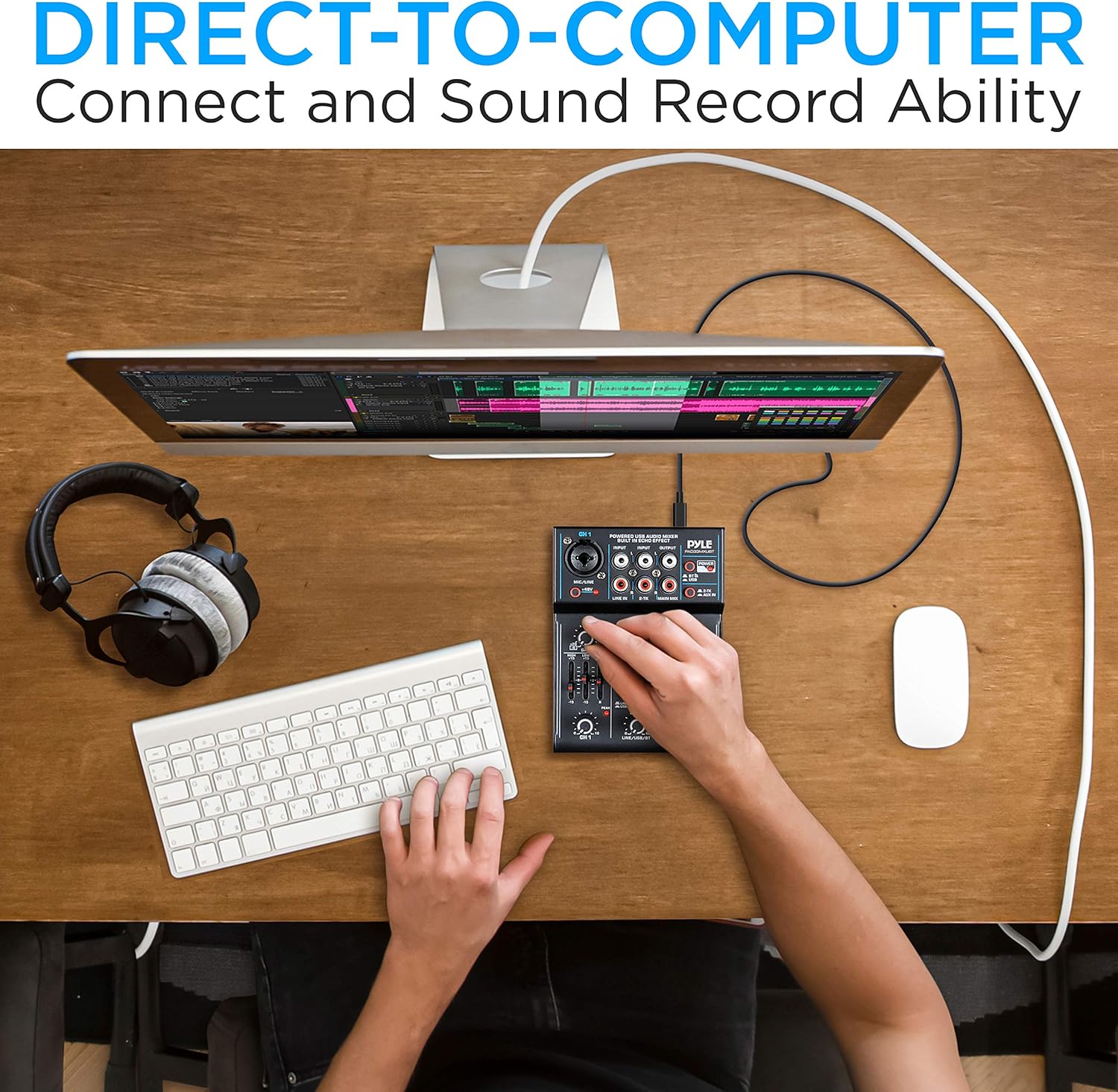 Pyle Professional Wireless DJ Audio Mixer- 3-Channel Bluetooth DJ Controller Sound Mixer w/USB Audio Interface, Combo Jack XLR+6.35mm Mic/Line/Guitar In, 3.5mm, RCA, AUX, Headphone Jack- PAD33MXUBT.5