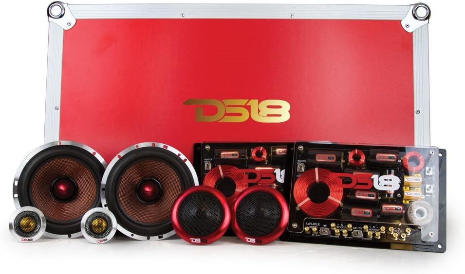 DS18 DELUXE3C – DELUXE 6.5” 3-Way Component Car Audio Sound Quality Speaker System with Superior Mid-Bass Response – 6.5-Inch Component Set with Woofer, Midrange, Tweeter, and Crossover (8 Piece Set)