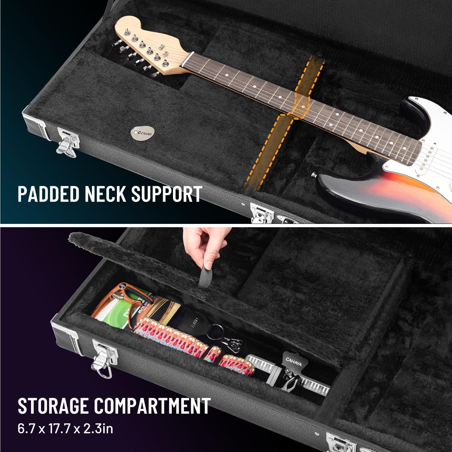 CAHAYA Electric Guitar Case: Hardshell Guitar Gig Case with 0.98inch Thick Padding Only for ST Electric Guitars Electric Hard Case with 2 Keys and Thick Padded Comfortable Handle Black CY0342