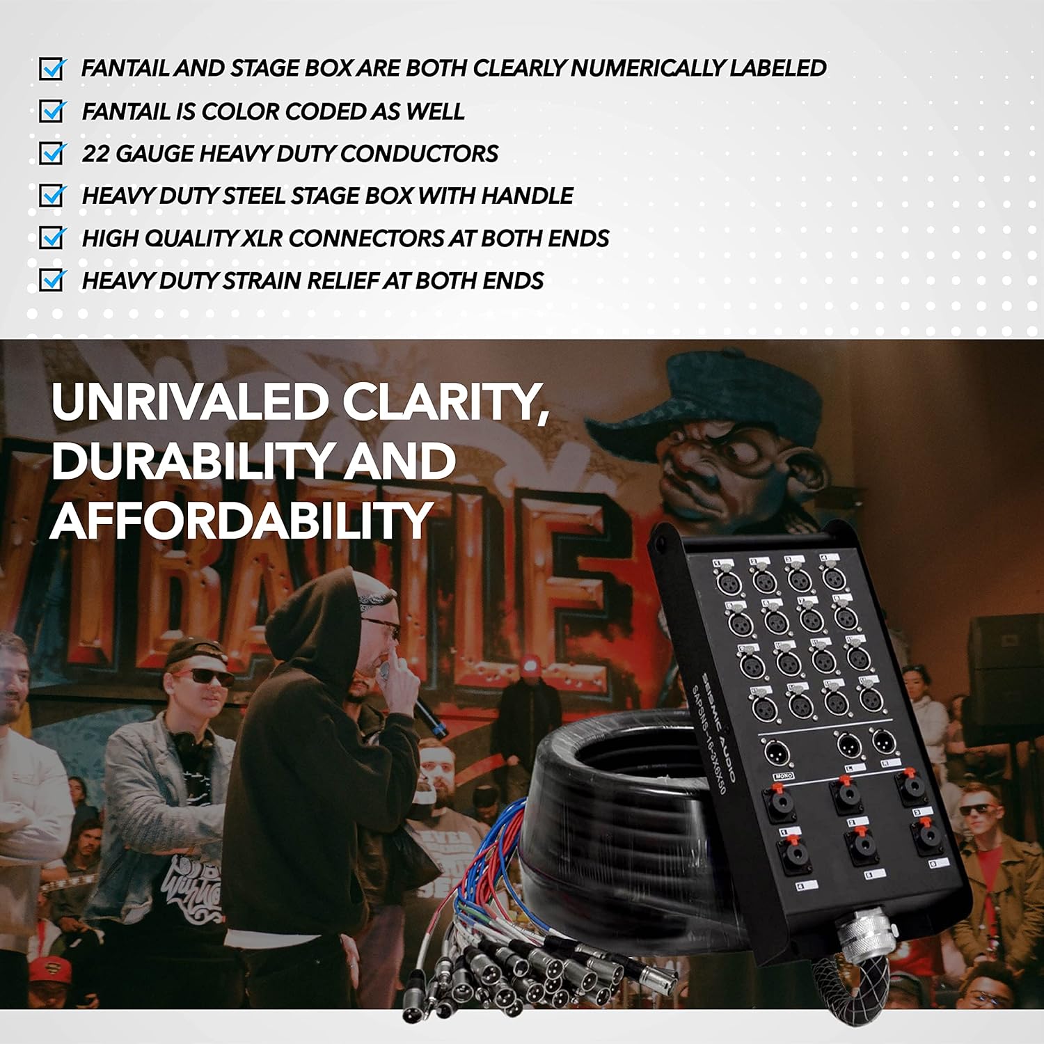 Seismic Audio - SAPSNS-16-3x6x50-16 Channel 50' Snake Cable (Compatible with PreSonus 16.4.2 Digital Mixer) - 16 XLR Inputs, 3 XLR Outputs, 6 TRS 1/4