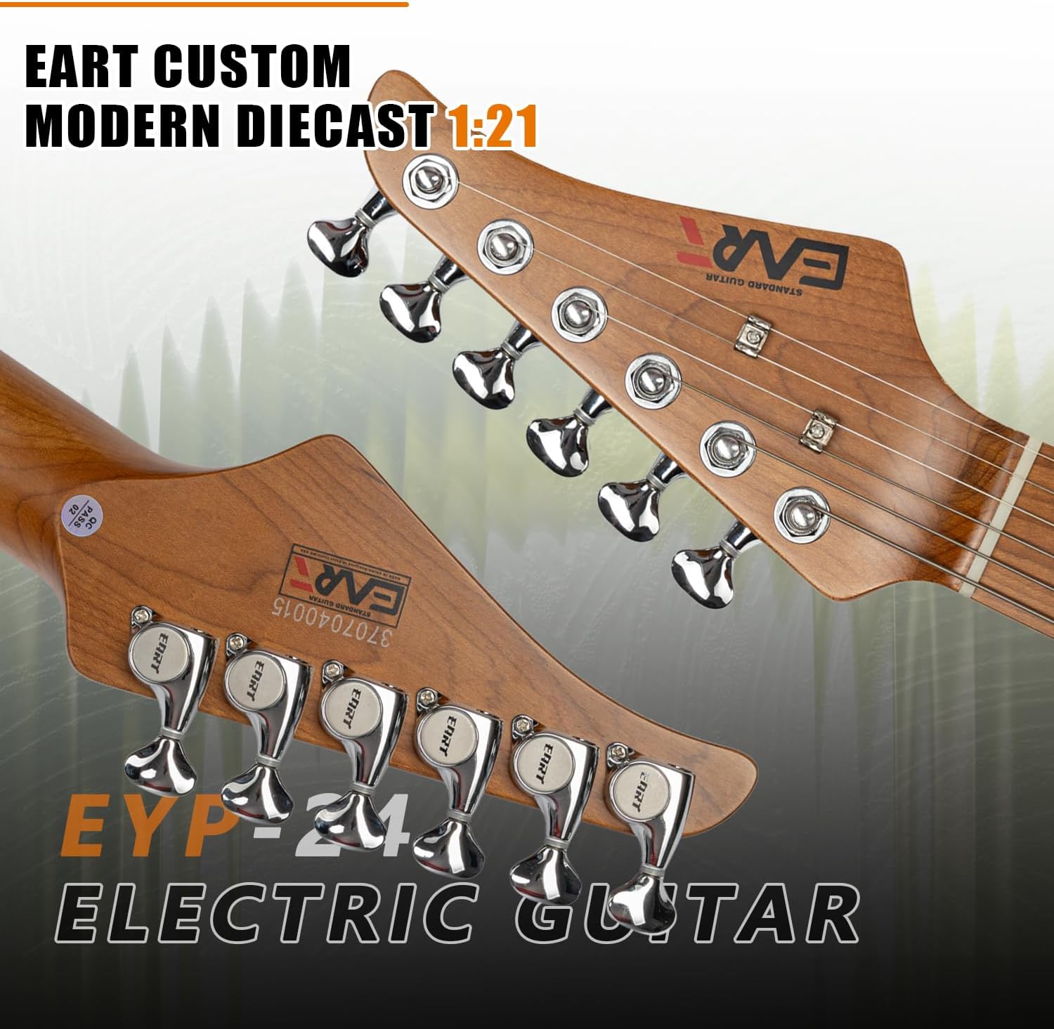 EART 6 String Solid Body Electric Guitar EYP-24 Roasted Bookmatched Mahogany Body Artones-Hh-Y Pickup Set for Creative Young Musicians with Gigbag