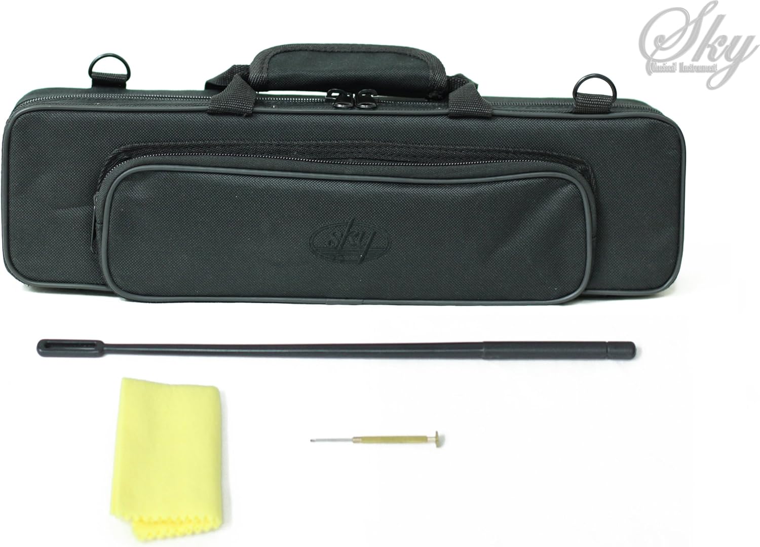 Sky C Flute with Lightweight Case, Cleaning Rod, Cloth, Joint Grease and Screw Driver - Yellow/Silver Closed Hole