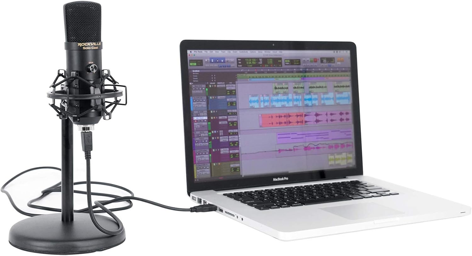 Rockville Solo-Cast 24-bit 192kHz USB Mic, Unidirectional Condenser, Built-in Interface, Metal Stand, Shock Mount, Pop Filter, for Podcasting and Streaming