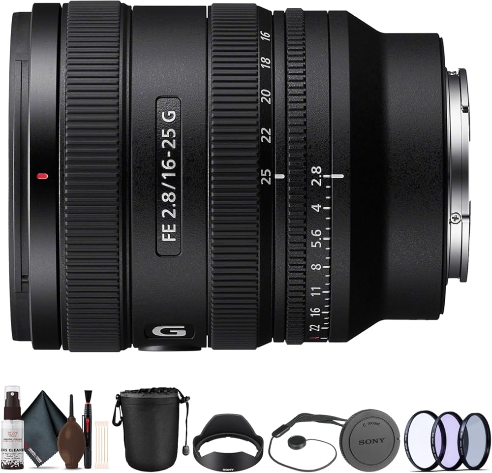 Sony FE 16-25mm F2.8 G Wide-Angle Zoom Lens (SEL1625G) – Compact for Full-Frame E-Mount | + Filter Kit + Lens Pouch + Cap Keeper + Cleaning Kit Bundle