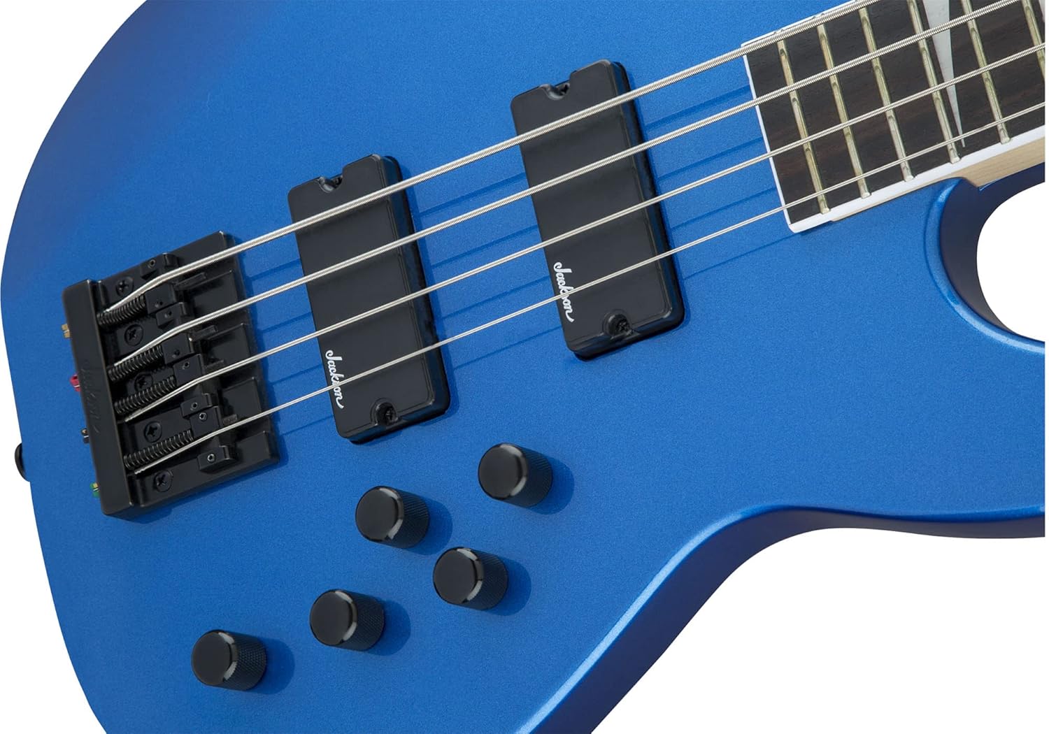 Jackson JS3 Concert Bass Guitar - Metallic Blue Bundle with Cable, Tuner, Strap, Picks, and Austin Bazaar Instructional DVD