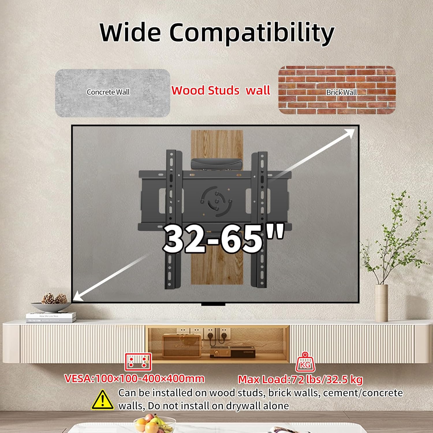 Vertical and Horizontal Rotating Corner TV Wall Mount for 32-65 inch, Landscape to Portrait Corner TV Bracket Hold up to 72 lbs Swivel Tilt Extension Leveling,Max VESA 400x400mm,Black,DY429XZ