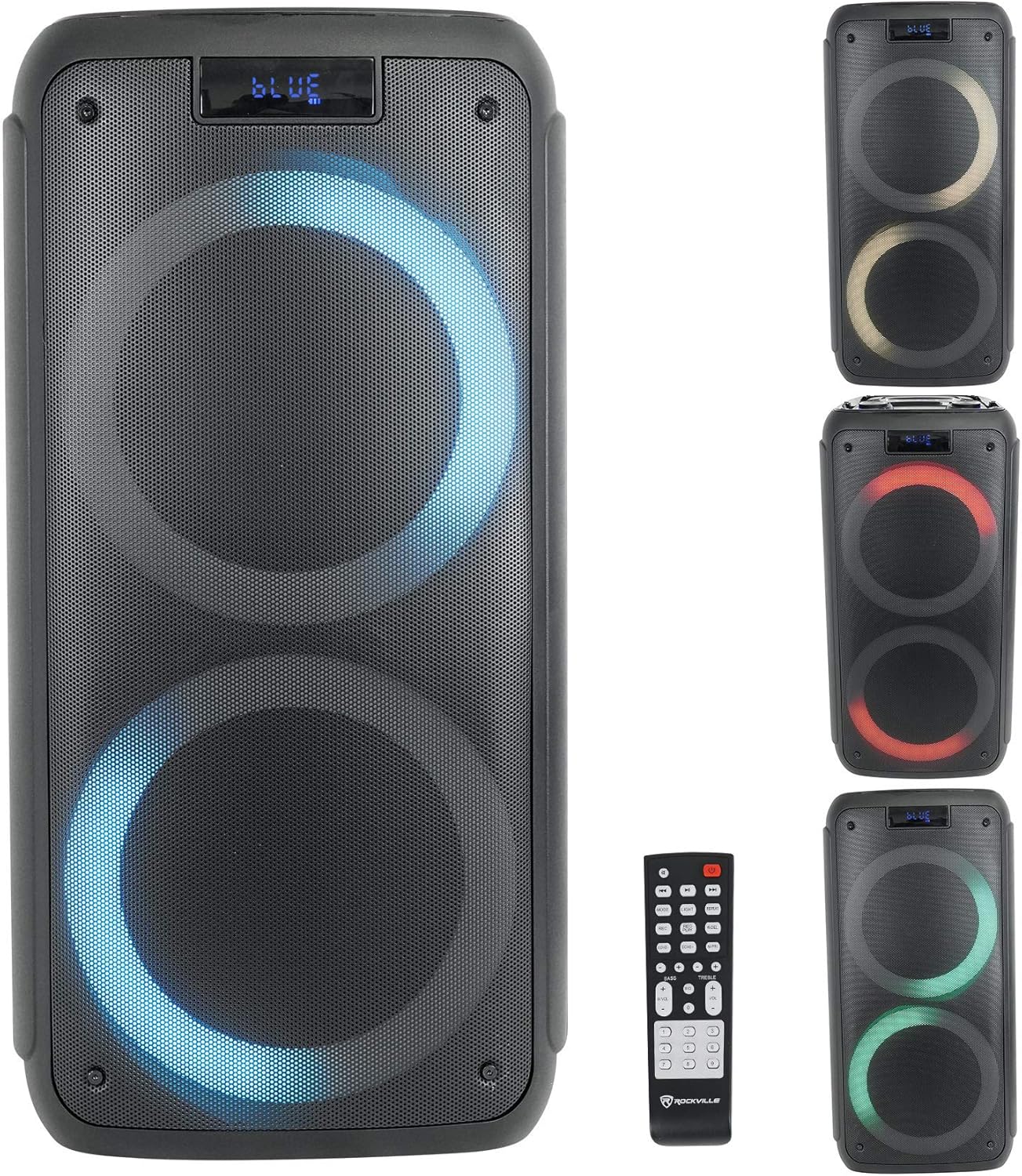 Rockville Rock Party 8 Dual 8-in Battery Powered Portable Bluetooth Speaker, Built-in LED Lights, USB, SD, Mic Input, TWS Wireless Linking, for Home, Outdoor, and Party Use, 2 Piece