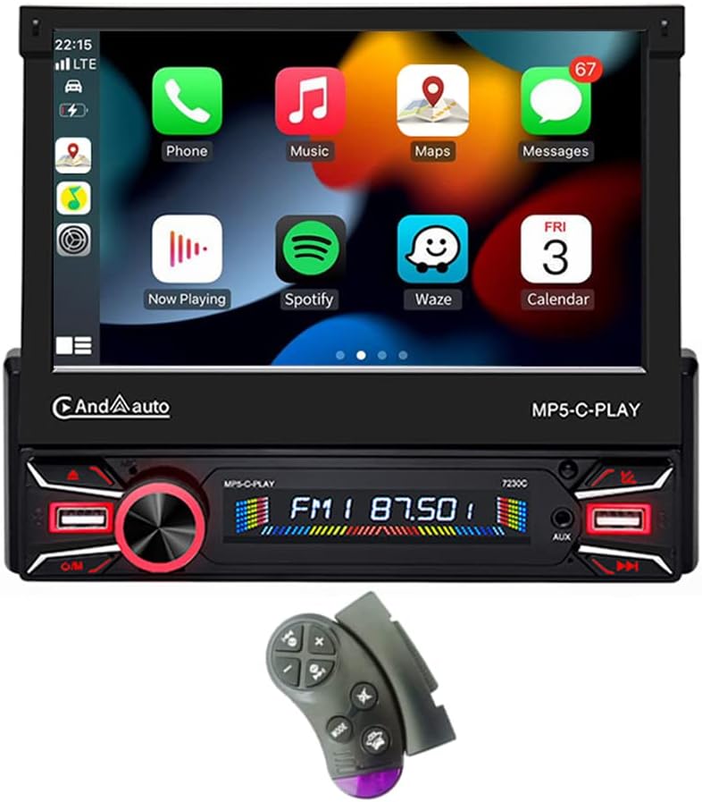 1Din Car Stereo with Wireless Carplay & Android Auto 7