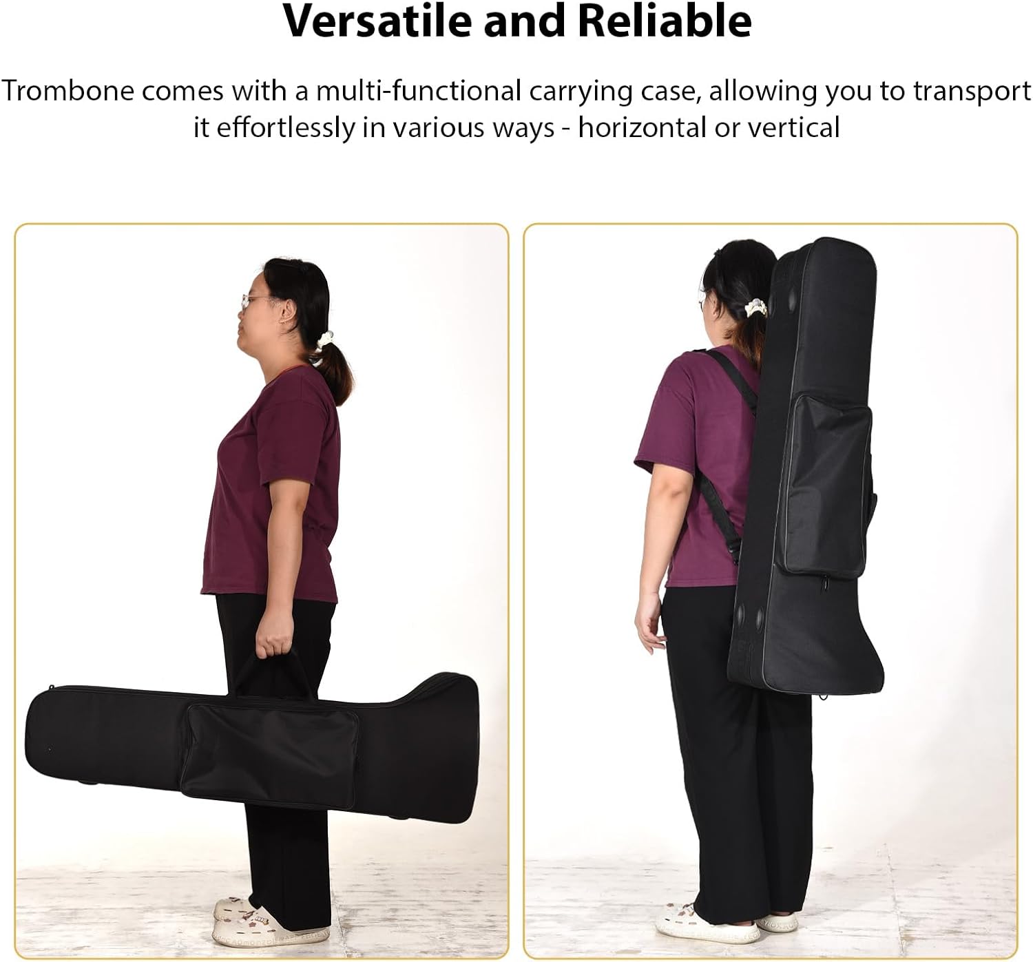 Bb Tenor Trombone Brass Plated Instrument Bb Slide Trombone with Carrying Case White Gloves Cleaning Cloth for Beginners