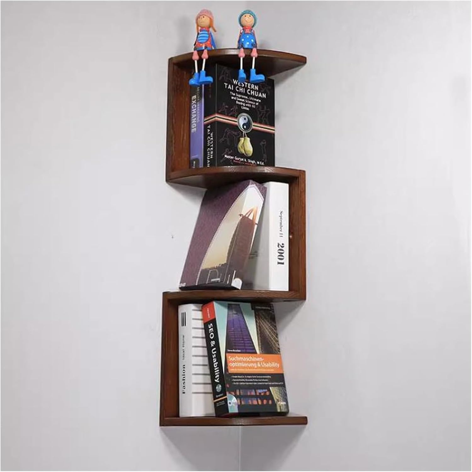 Floating Corner Shelves for Wall Decor Storage, Solid Wood Wall Storage Shelves Rack 3 Tiers, Wall Mounted Wood Shelves for Home Decor, Bedroom, Living Room, Bathroom, Kitchen, Office (Color :